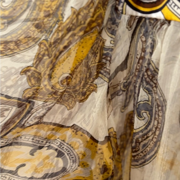 Karen Kane briwn gold silk floral sheer peasant tunic blouse. Size XL - Picture 3 of 8